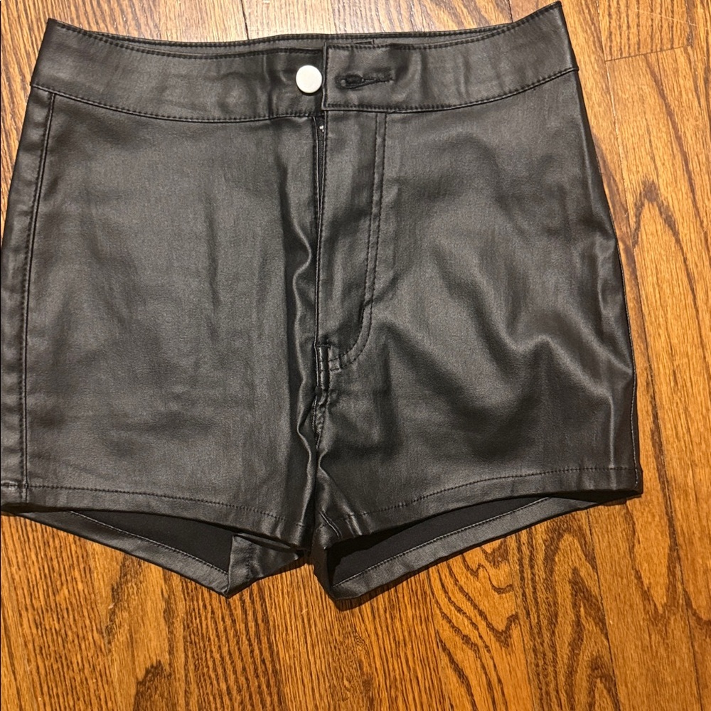 High-Waist Black Faux Leather Women’s Shorts